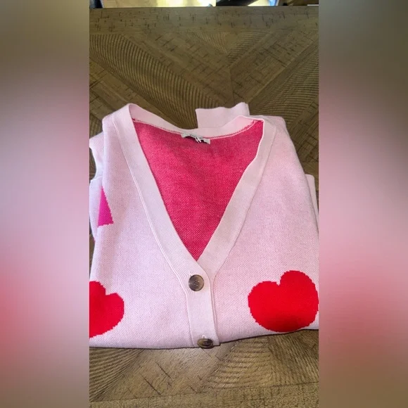 💕 Pink Heart Patterned Women's Button-Up Sweater - size XL - Picture 16 of 16